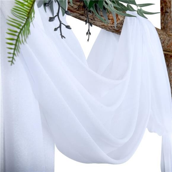 Wedding Arch Draping Fabric,2 Panel 28" x 19Ft White Wedding Arch Drapes - Picture 5 of 6